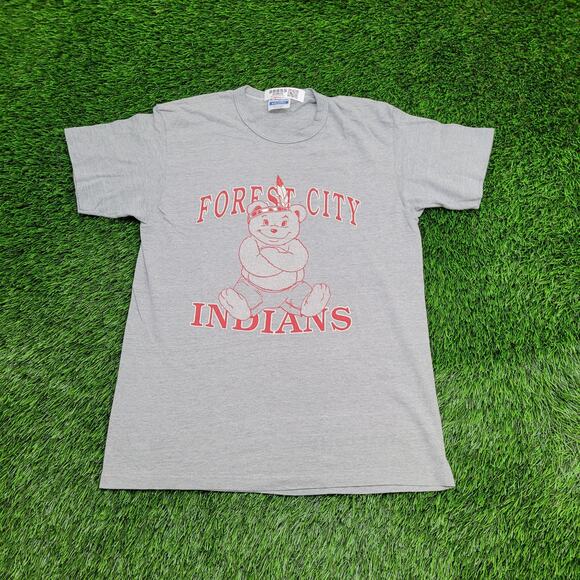 Vintage Forest City Teddy Bear Indians T-Shirt S/M 19x26 Made In USA 80s 90s - Picture 1 of 12